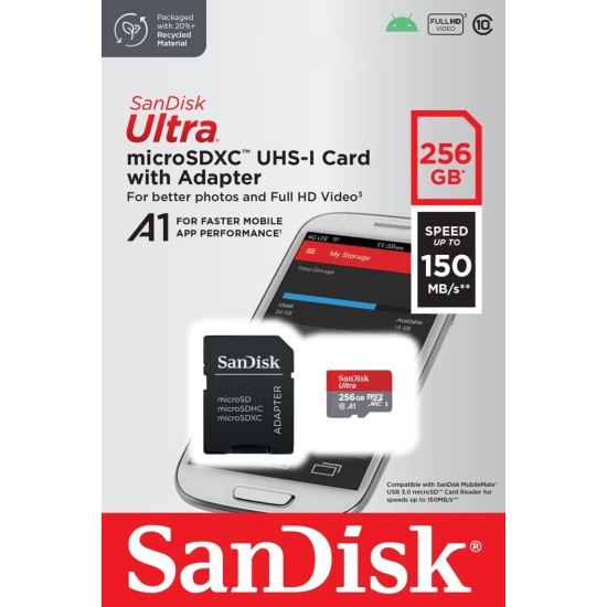 Sandisk Ultra microSDHC 256GB U1 A1 with Adapter (SDSQUAC-256G-GN6MA)