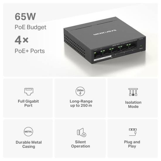  Switch Mercusys MS105GP v1 Unmanaged L2 PoE+ (MS105GP)