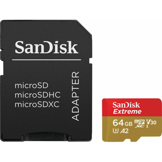 Sandisk Extreme microSDXC 64GB Class 10 U3 V30 A2 with Adapter Mobile (SDSQXAH-064G-GN6MA)
