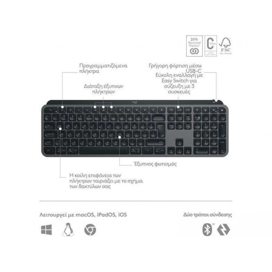 Πληκτρολόγιο Ασύρματο Logitech MX Keys S Graphite (920-011587)