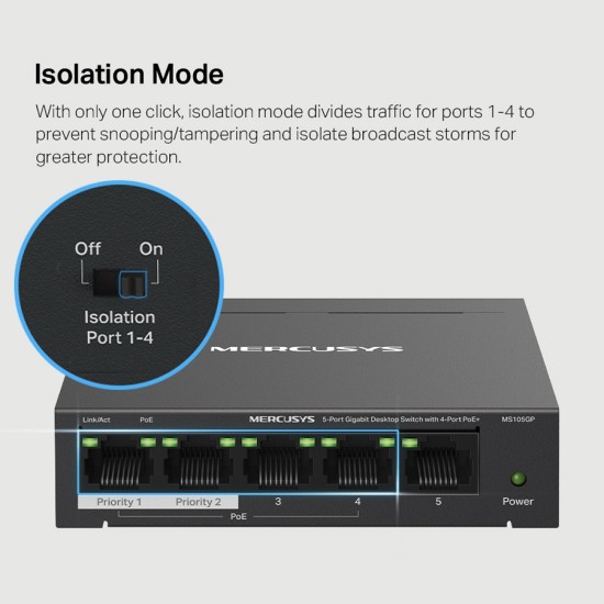  Switch Mercusys MS105GP v1 Unmanaged L2 PoE+ (MS105GP)
