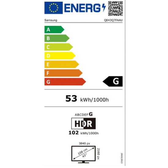 Samsung Smart Τηλεόραση 43" 4K UHD QLED HDR 2025 (QE43Q7FAA)