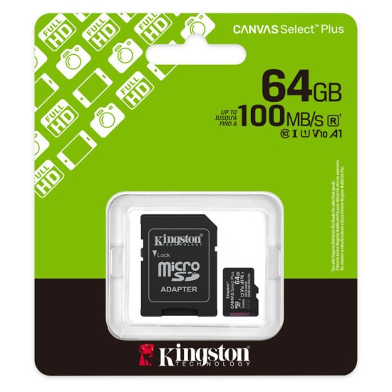 Κάρτα Μνήμης Kingston Canvas Select Plus microSDXC 64GB with Adapter (SDCS3/64GB)