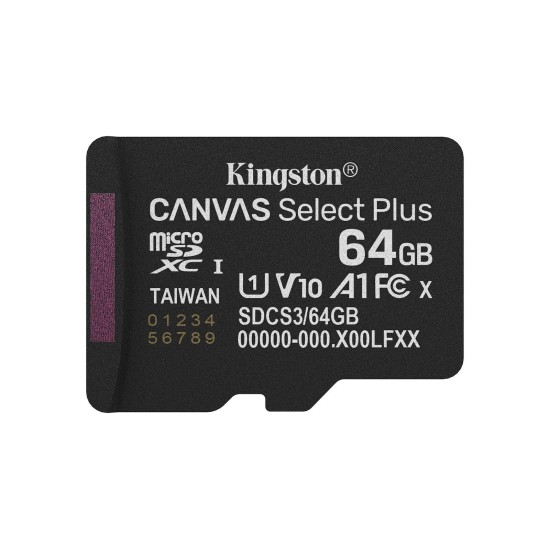 Κάρτα Μνήμης Kingston Canvas Select Plus microSDXC 64GB with Adapter (SDCS3/64GB)
