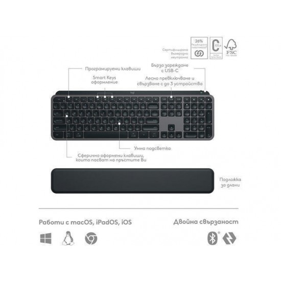 Πληκτρολόγιο Ασύρματο Logitech MX Keys S with Palm rest Graphite (920-011589)