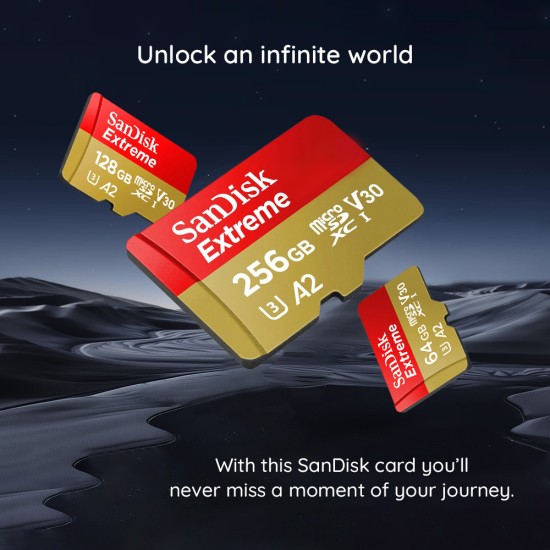 Sandisk Extreme microSDXC 256GB Class 10 U3 V30 A2 with Adapter Mobile (SDSQXAV-256G-GN6MA)