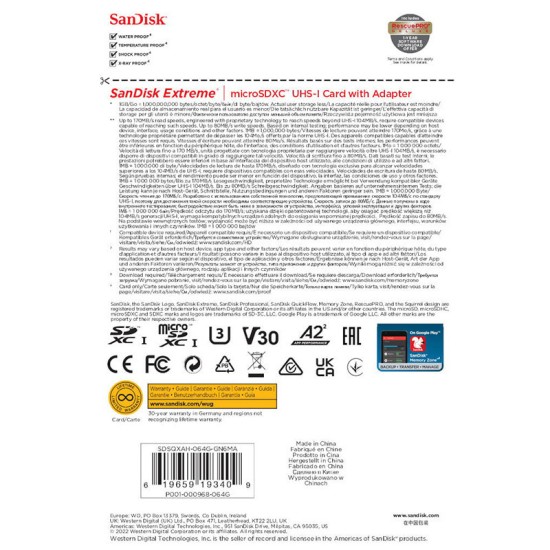 Sandisk Extreme microSDXC 64GB Class 10 U3 V30 A2 with Adapter Mobile (SDSQXAH-064G-GN6MA)