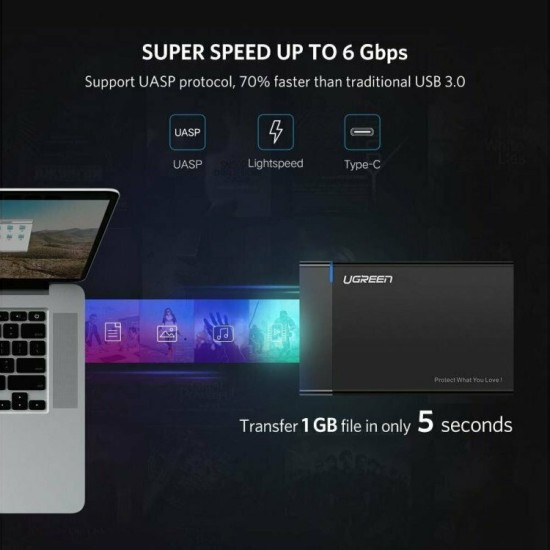 Θήκη για Σκληρό Δίσκο Ugreen 2.5" SATA III με σύνδεση USB 3.1 Type-C (US221)